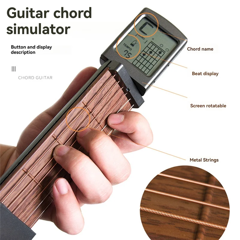 

SCT-80 Pocket Guitar Chord Practice Tool Guitar Neck For Beginner Trainer With Rotating Chord Table Screen-AT20