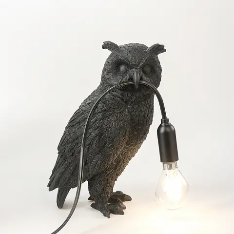 Modern Lucky Owl Bird Table Lamp Bedroom Bedside Living Room Table Light Creative Resin Animal Lively Home Deco Lighting Fixture