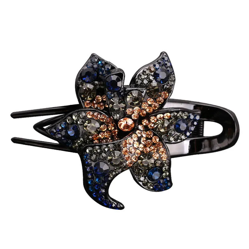 Premium Flower Large Hairpin Back Scoop Rhinestone Duck Mouth Clip Retro Pan Hair Women\'s Headwear