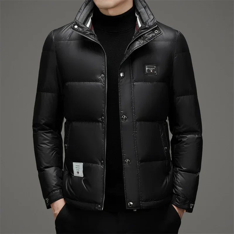 Winter New High-end Down Jacket 2024 Men's White Duck Down Short Thick Casual Trend Bright Thick Coat Stand Collar Jack