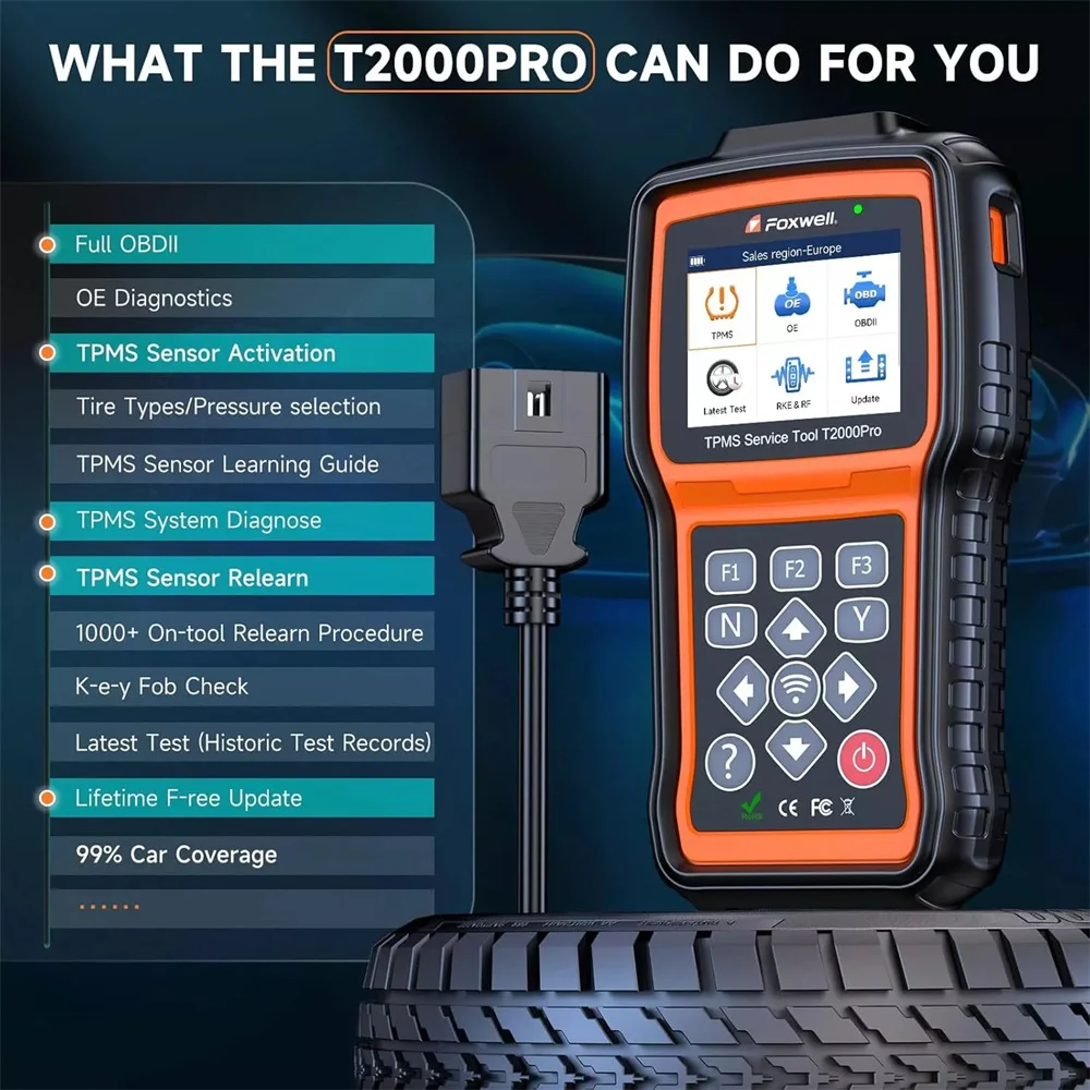 أداة ضغط الإطارات الأوتوماتيكية من FOXWELL T2000 PRO TPMS أجهزة استشعار تنشيط برمجة قارئ رمز السيارة obd2 أدوات تشخيصية #2