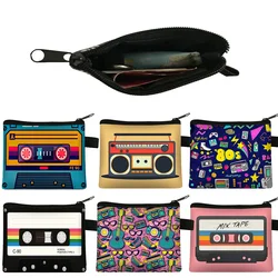 Cassette Tape Recorder Print Coin Purse Back To 80s 90s Women Wallets Credit ID Card Holder Small Candy Bag Key Money Bags Gift