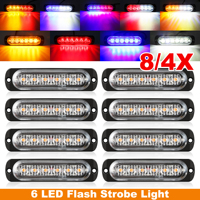 8/4PCS 6LED 12-24V Strobe LED Hazard Beacon Emergency Flashing Side Marker Light Warning Signal Towing for Trailer Trucks Boat