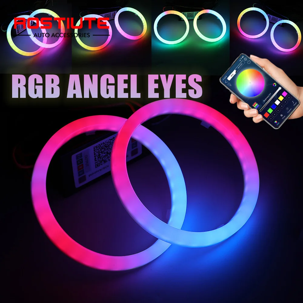 

2 шт. RGB Halo Rings Angel Eyes Хлопковые фонари 12-24 В 60 мм 70 мм 80 мм 90 мм DRL Фара APP Управление для внедорожного мотоцикла автомобиля 4X4