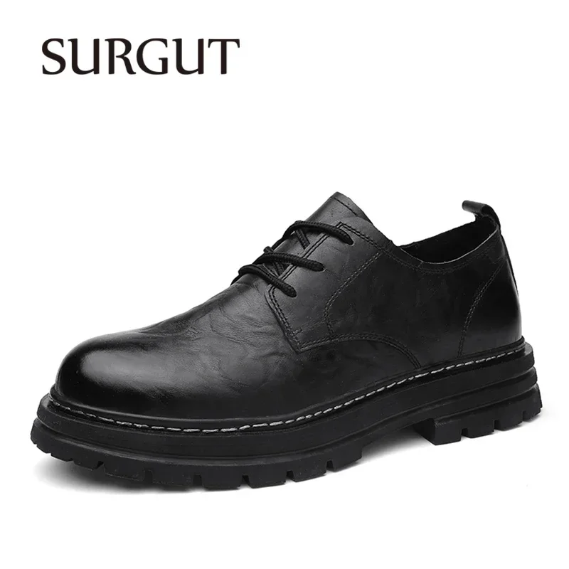 SURGUT Genuine Leather Big Toe Shoes Anti-Collision Outdoor Shoes Comfortable Low-Top Working Men's Shoes