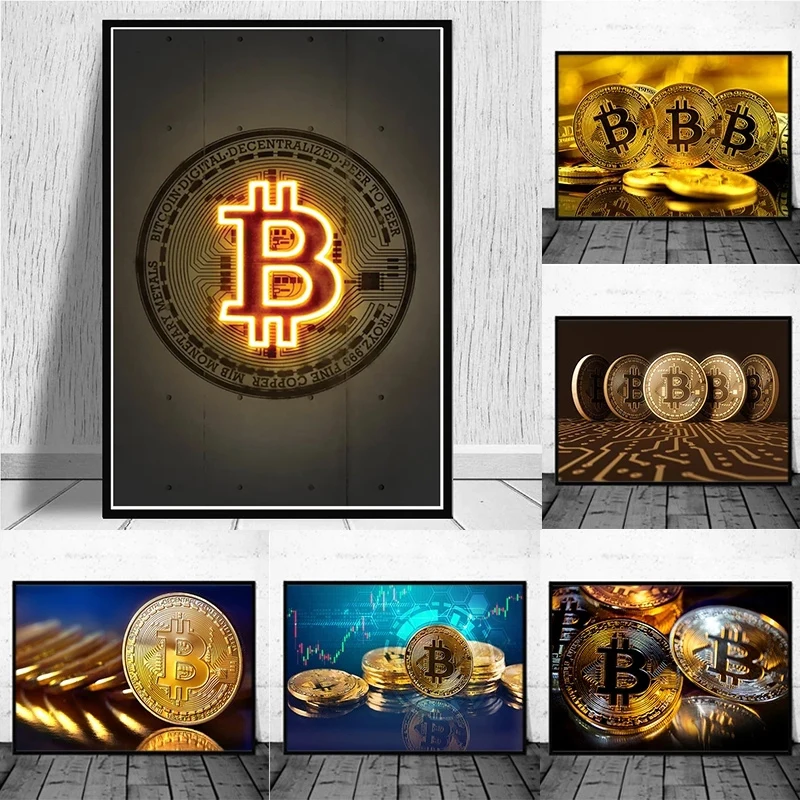 

Black and Gold Bitcoin Posters anfd Prints Inspirational Money Canvas Painting Wall Art Pictures for Living Room Cuadros Decor