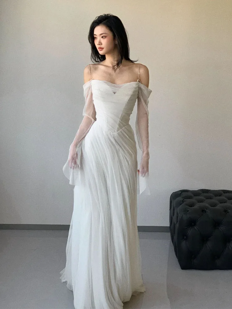 

Ele High-Waist Long-Sve One-oulder Wedding Dr Fairy T Bridal Gown Engagement Par Guest Dr Wedding Dr