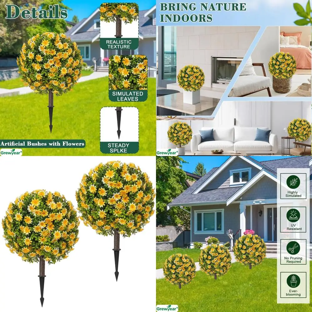 

Набор из 2 искусственных шаровидных кустов с креплением на штыре, имитация боксовой хвои, устойчивые к УФ-излучению, для веранды, декоративные круглые кусты