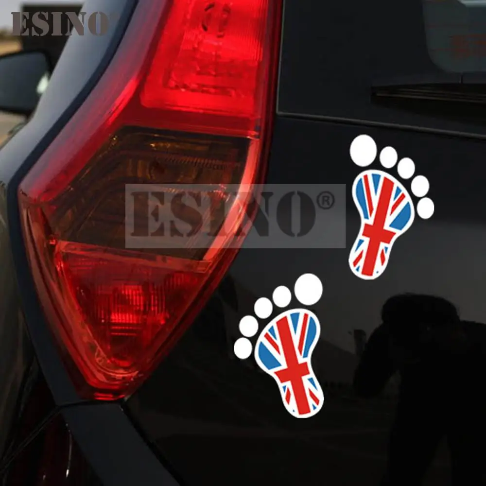 2 x Car Styling Fashion Decorative Car Accessories British Flag Footprint Creative PVC Waterproof Stickers Car Whole Body Decals