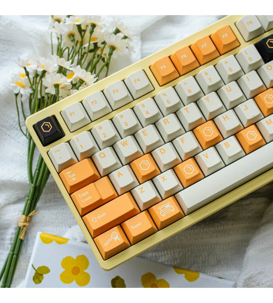 Beekeeping Keycaps Original Height PBT Five-Sided Sublimation Adaptation Mechanical Keyboard Orange Desktop Key Accessories