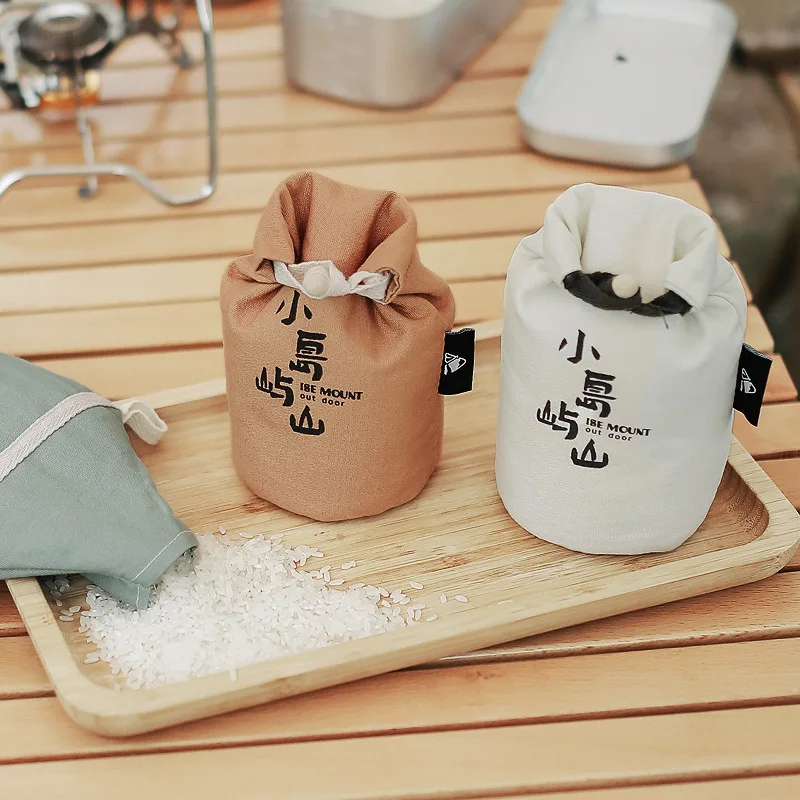 

Camping Grain Rice Bag Outdoor Food Packaging Bag Portable Organizer Bag Cookware 1KG Large Capacity Picnic Canvas Storage Bag