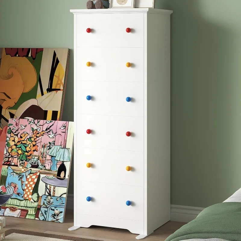 

Small Dresser Tall, 6 Drawer Tall Skinny Dresser with Colorful Handles, Chest of Drawers for Bedroom, 51.5" H Modern Woo