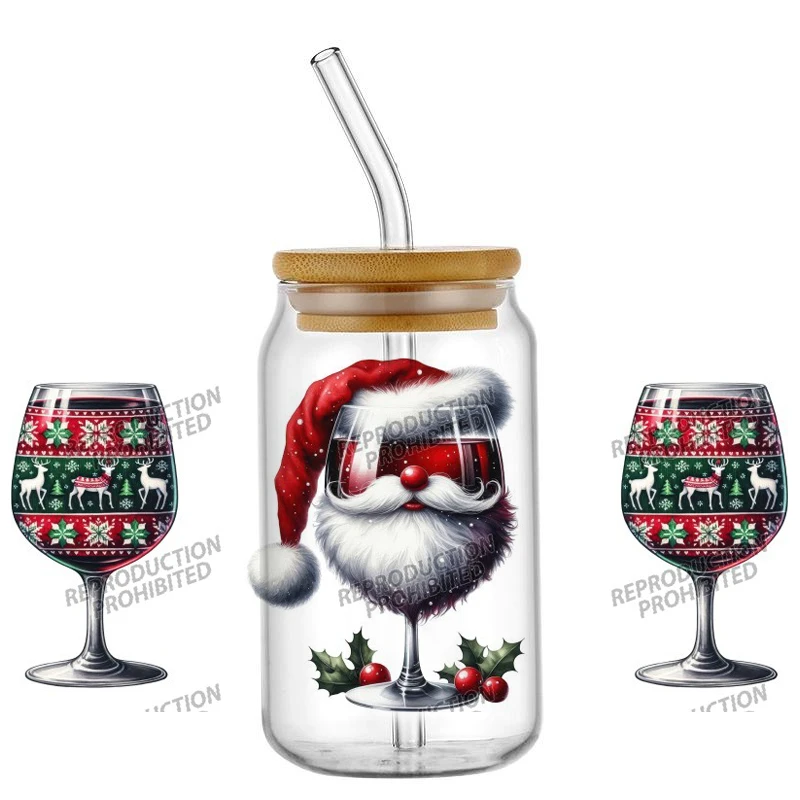 新しいデザインのクリスマスパーティー用16オンスLibbey UV DTFカップラップ転写カスタムラベルDIYロゴ自己粘着マグデカールステッカー装飾