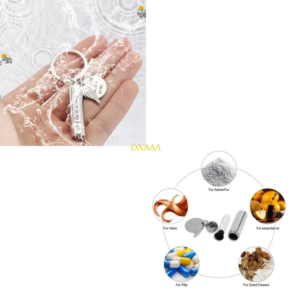 DXAA Creative Cremation Jewelry Urn Keychain for Ashes with Angel Wing Charm Forever In My Heart Cylinder Filler Pres