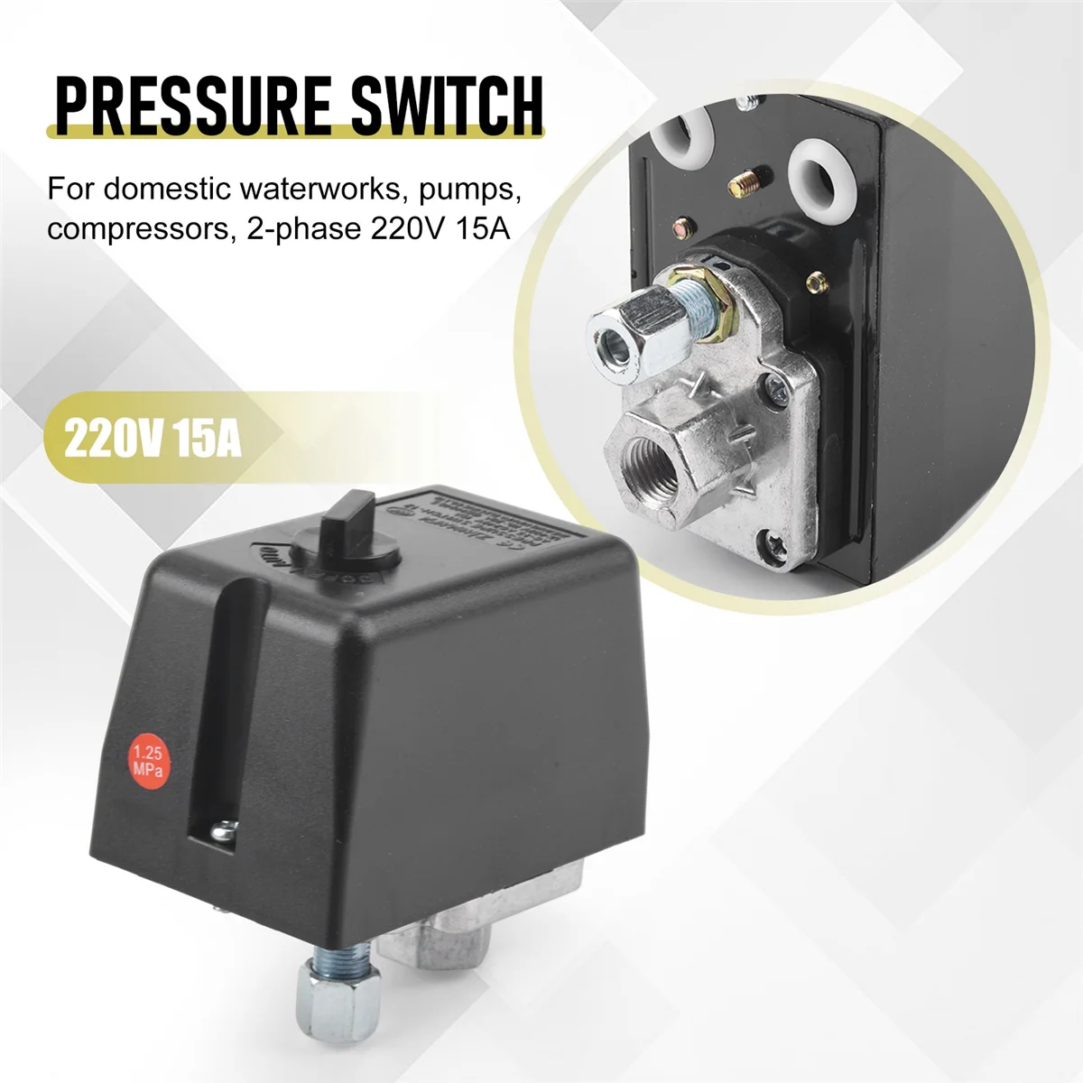 Pressostato del compressore d'aria bifase 220V 15A 9-12kg Pressostato per compressori d'aria Controllo interruttore Strumenti domestici