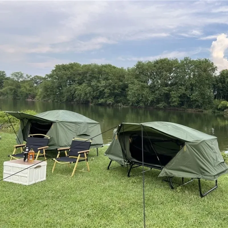 

Wholesale 2 Person Foldable Camping Cot Double Layer Storm and Sun Protection All in One Elevated Camping Cot Bed Tent
