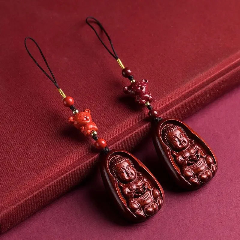 Porte-clés de voiture de bouddha du zodiaque naturel pour hommes et femmes, cinabre de l'année du dragon, porte-clés sûr, bonne chance, pendentif de téléphone, cadeau de créativité