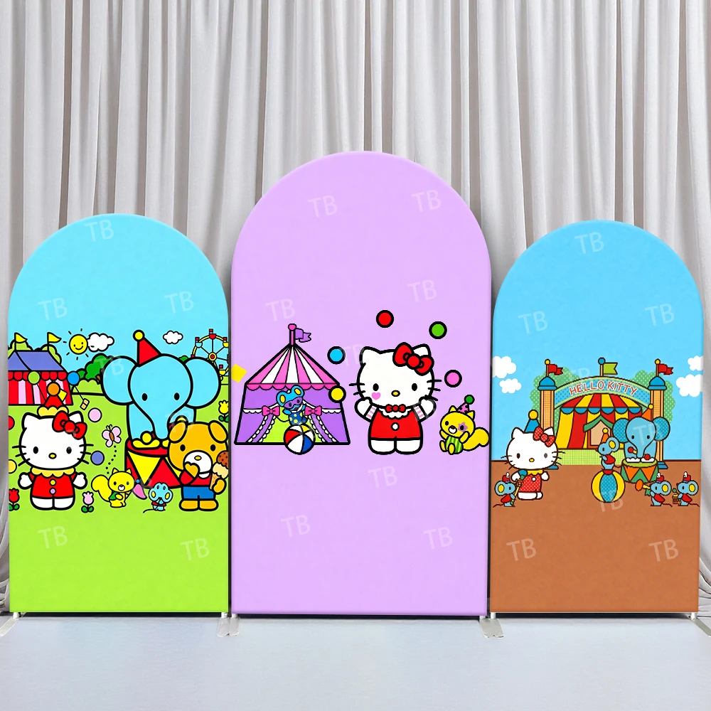 

Sanrio Hello Kitty Circus Fun Style Arch Backdrop Cover Lively Festive Scene For Kids Birthday Baby Shower Photo Booth Decor