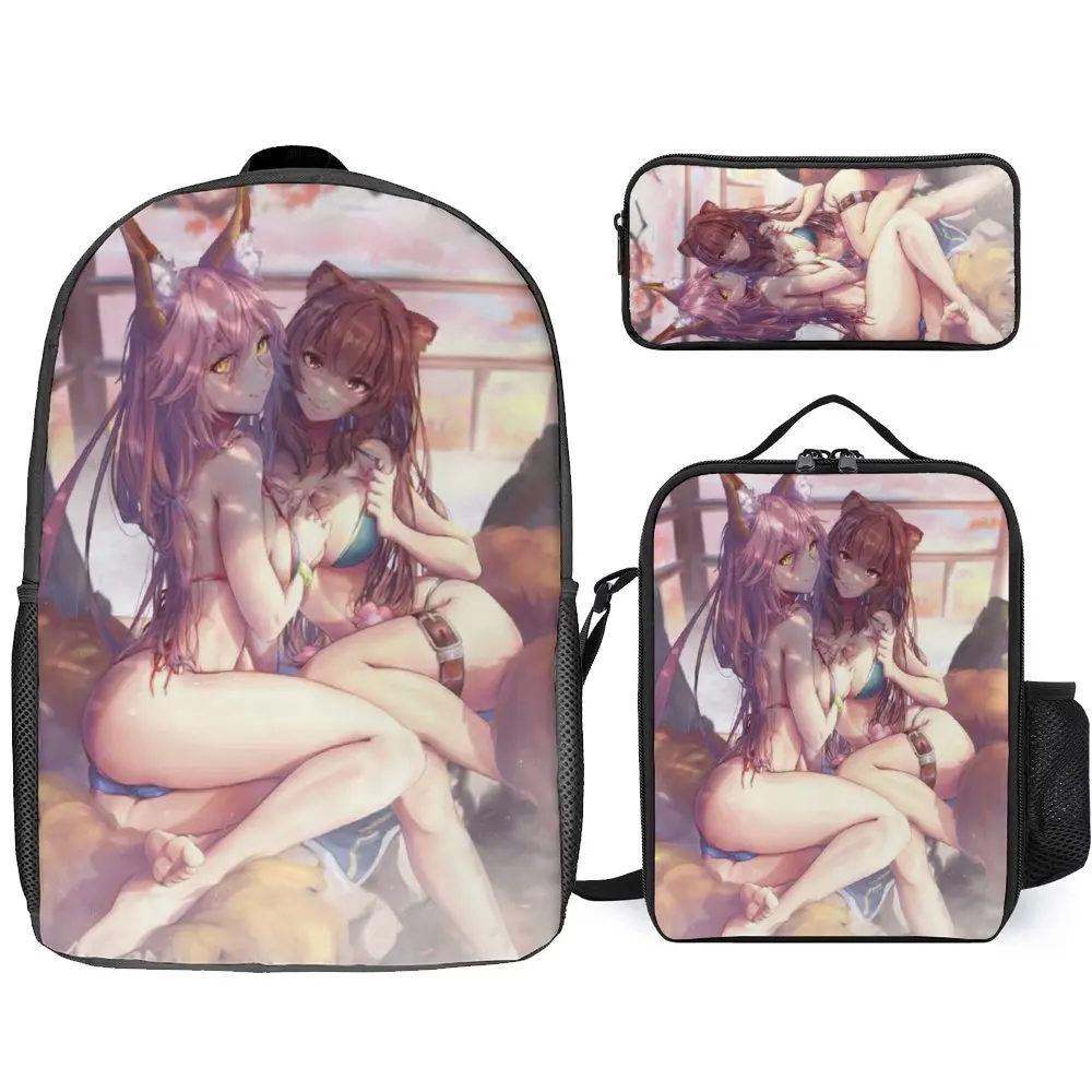 

Tamamo And Raphtalia 3 in 1 Set 17 Inch Backpack Lunch Bag Pen Bag Travel Casual Graphic Firm Infantry Pack Comfortable