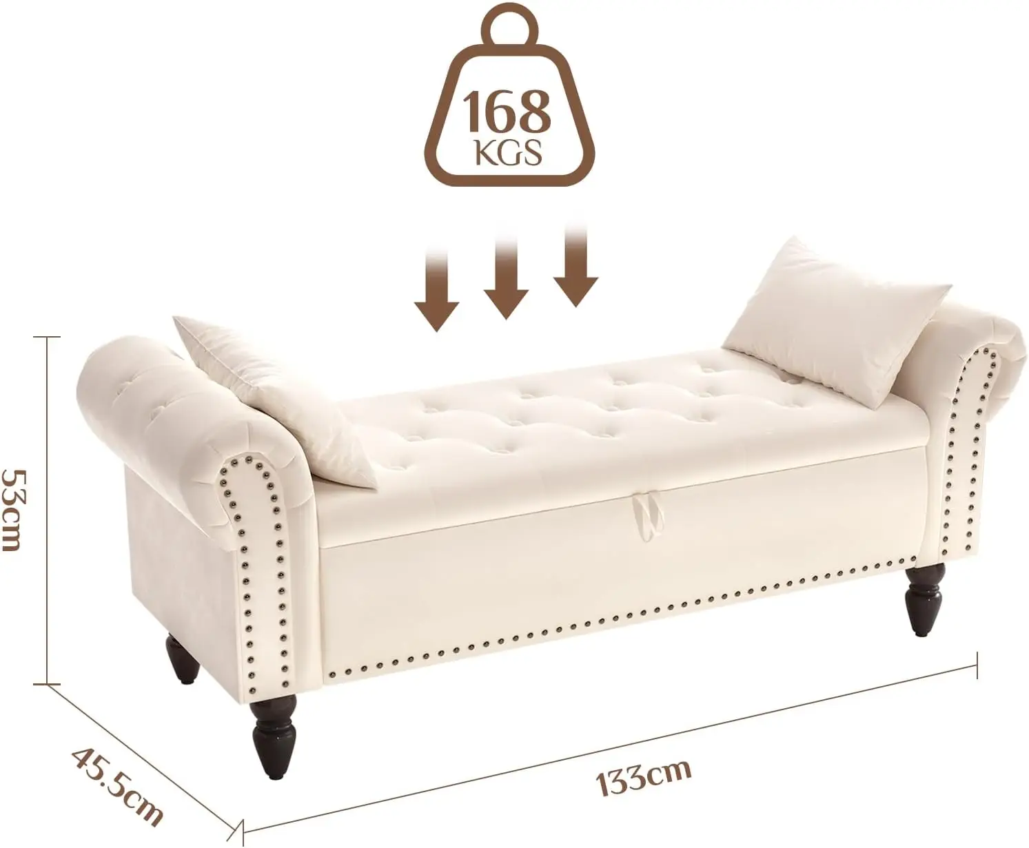 Sitzbank mit Stauraum,Bettende mit Deckel,Fußstütze,Bis 168kg,Sofabank fur Flur, Esszimmer, 33 x 53 x 46 cm Beige