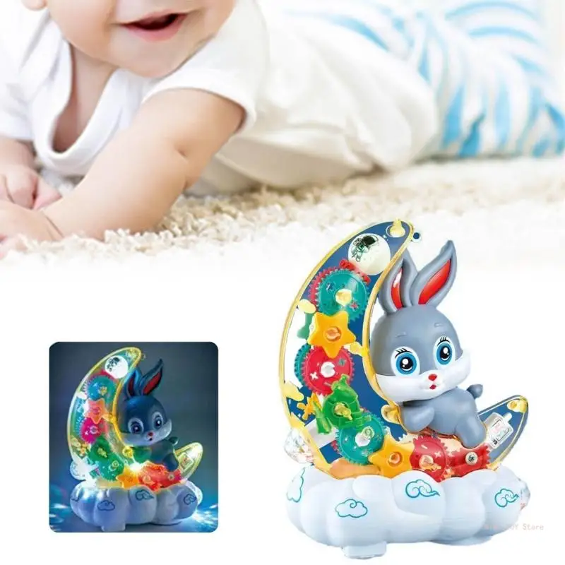 Brinquedo infantil transparente engrenagem coelho meninos luz música brinquedo pré-escolar brinquedo educativo