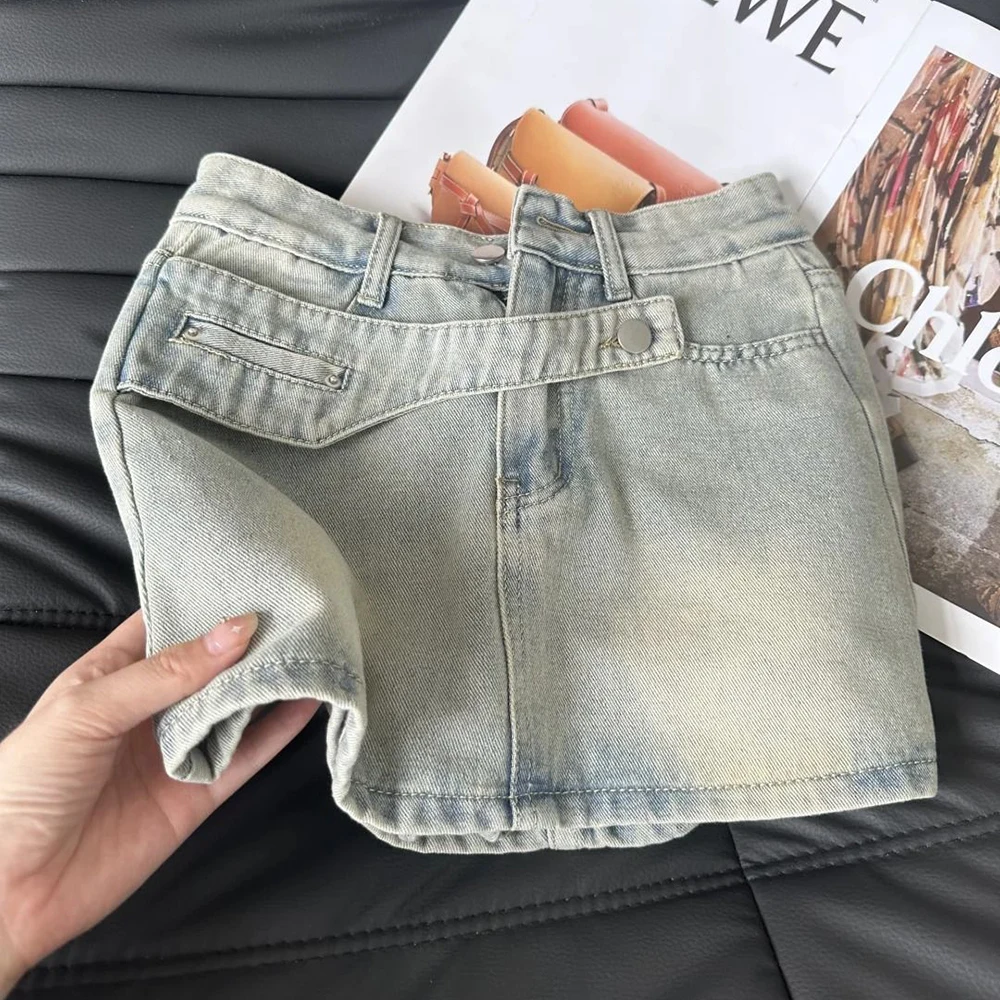 

Женская мини-юбка из денима в стиле Y2K, летняя винтажная джинсовая юбка А-силуэта с эффектом потертости, облегающая, 2026, новая модная модель с высокой талией, юбка-брюки для вечеринок