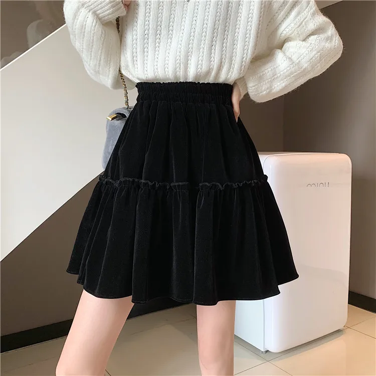 Otoño mujer sexy mini falda de terciopelo de talla grande negro faldas cortas de terciopelo moda coreana streetwear skrits