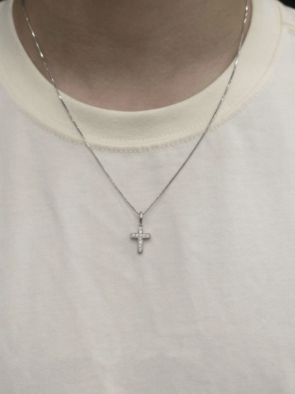 Miniature 925 Silver Cross Pendant Men's Necklace Versatile High-End Clavicle Chain WEIER Diamond Unisex Fashion Jewelry