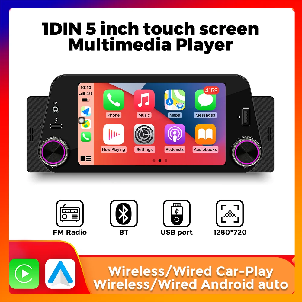 1din MP5 odtwarzacz 5 calowy ekran samochodowy Radio dla Volkswagen Nissan Toyota KIA odtwarzacz multimedialny bezprzewodowy Carplay Android Auto