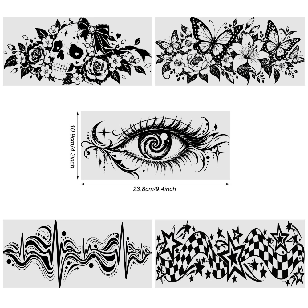 5 Sheets Butterflies Flowers Eye Stars Checkered Waves Skull Roses UV DTF Stickers UV DTF Transfer Stickers for Glass Cups