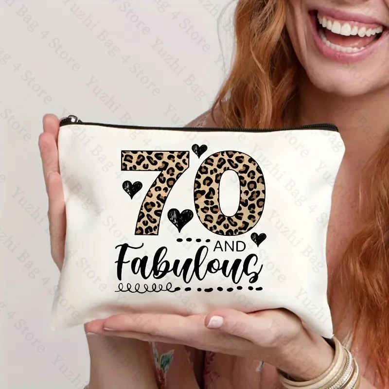 Funny 70 Year Old Makeup Bag Leopard Print 70th Birthday Gifts for Woman Happy Birthday Gift for Mom Besties Sister Aunt Grandma