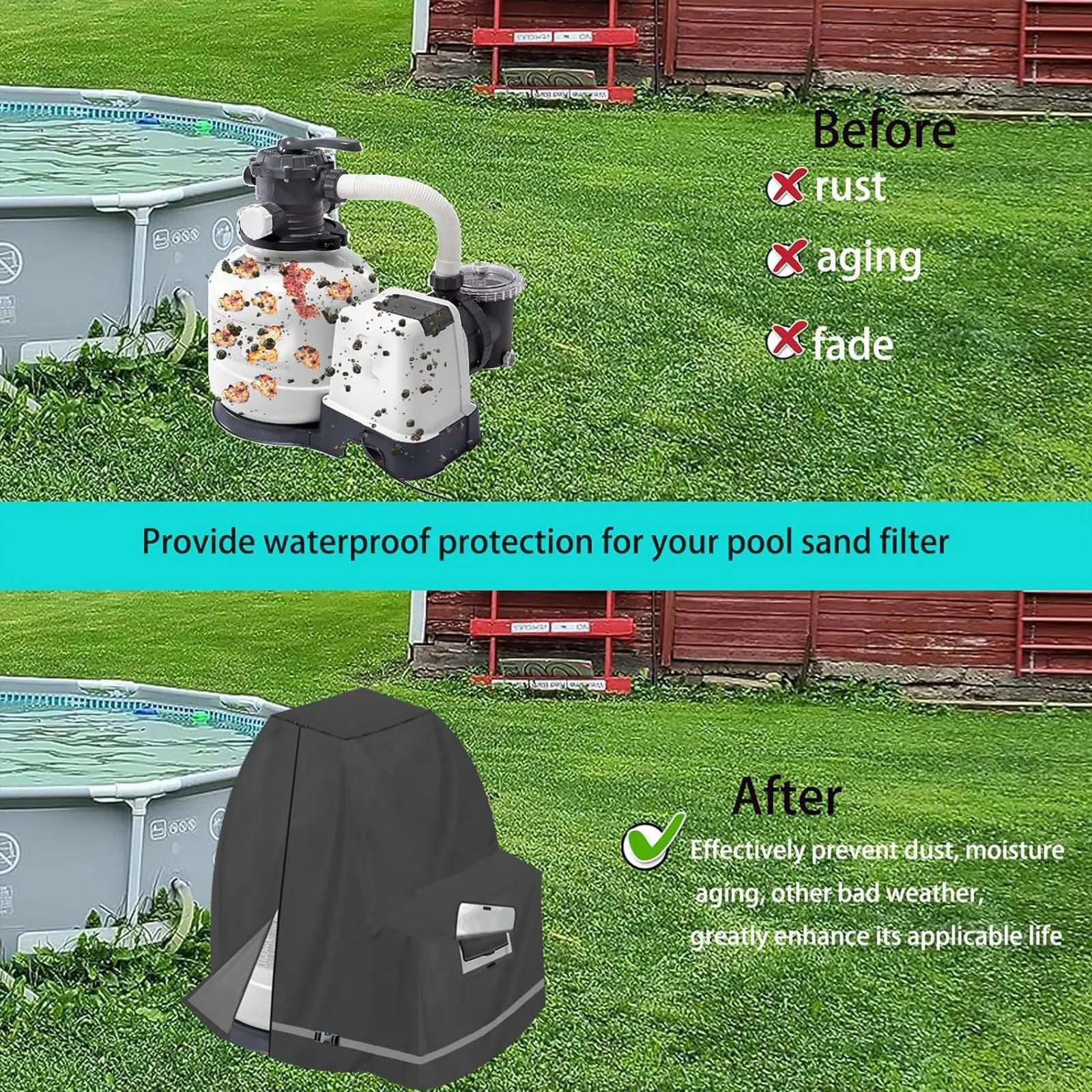 

Practical Sand Filter Pump Cover Professional Waterproof Replacement for Above Ground Pool Pump 14 to 16 Inches Size
