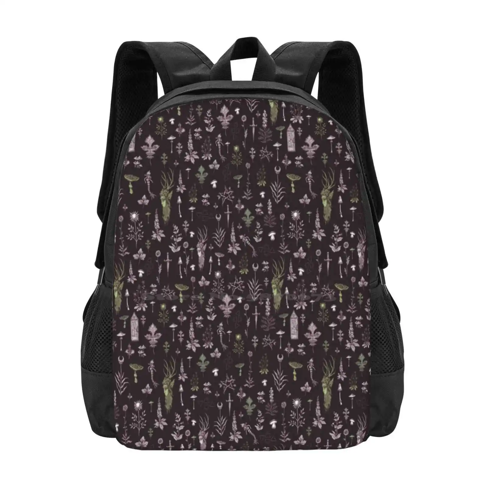 Ancient Forest - Pink School Bag Big Capacity Backpack Laptop Fairytale Foxglove Garden Magic Folklore Spooky Pixie Floral Flowe