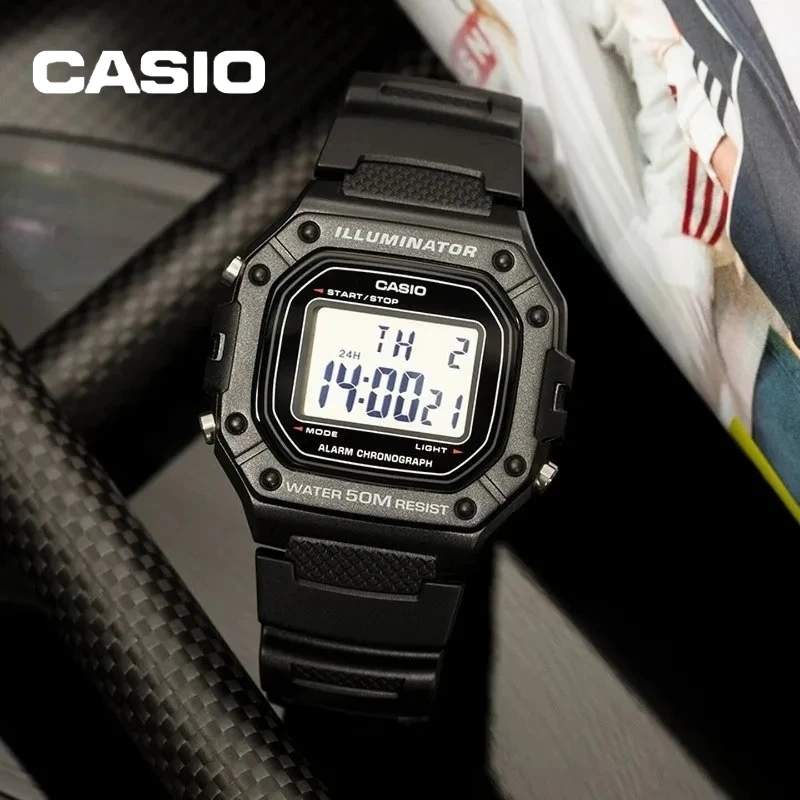 Casio W-218H-1A Waterproof Digital Sports Watch Retro Multifunctional Small Square Couple Matching Watch
