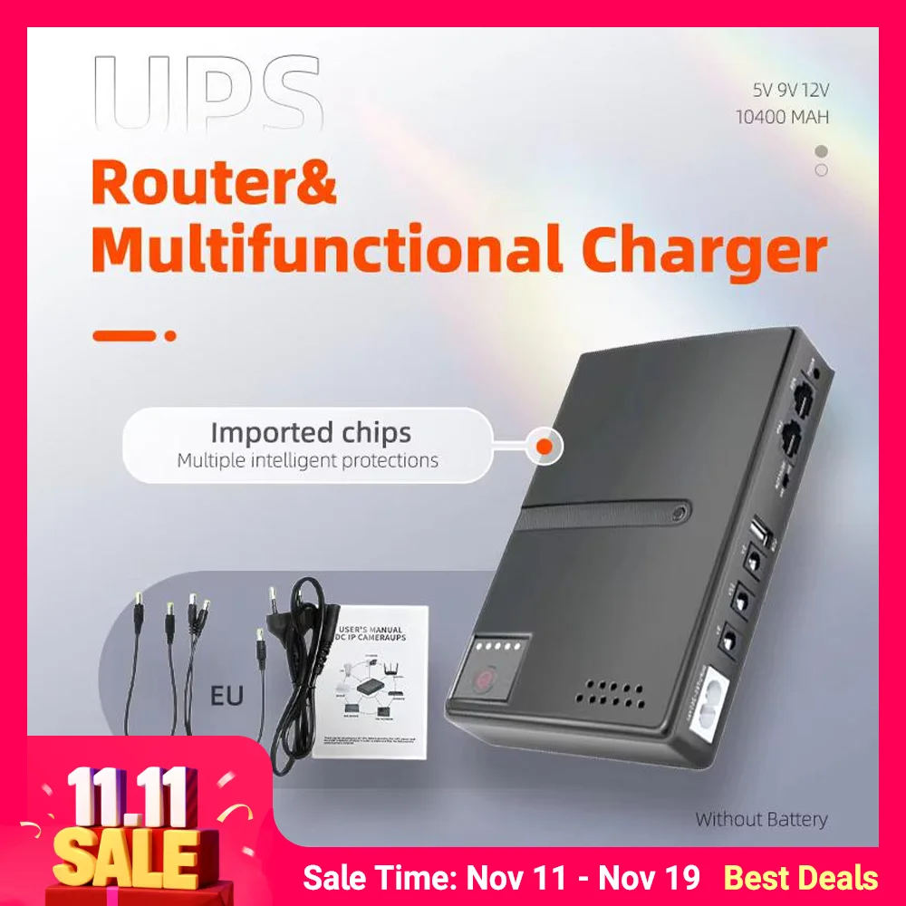 AC85 - 265V 10400Mah Uninterruptible DC Power Supply DC1018P 5V 9V 12V Router Optical Cat Monitor Backup Charger Cell Phone UPS