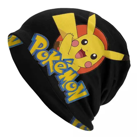 Pikachu Modehattar Japanska Tecknade Spel Pokemon Tunn Hatt Motorhuva Hipster Skullies Mössor Kepsar Herr Dam Hörselkåpor 6 best sales motorhuv pikachu - №6