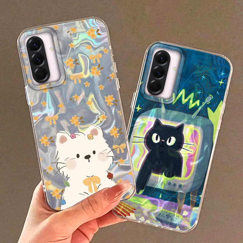 Blume Katze Fisch Tier Telefon Fall Für Samsung Galaxy A16 A26 A36 A56 A13 A04S A14 A24 A54 A15 A25 A35 A55 A12 A32 A22 A06 Abdeckung