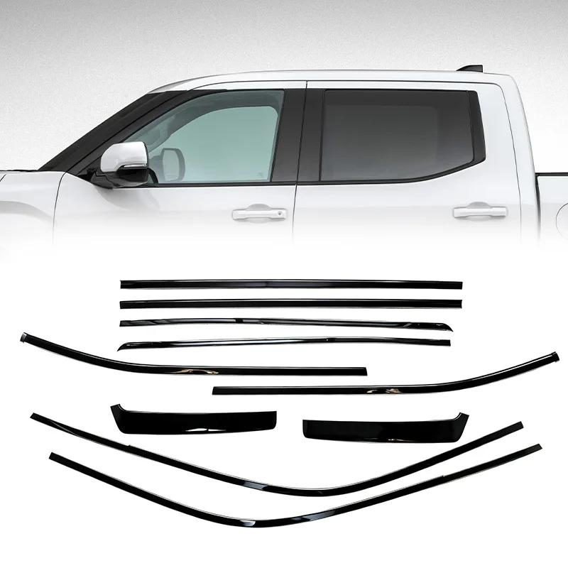 

For 2022-2025 Toyota Tundra Models Black Window Trim Modification Silver Door Frame Chrome Decorative Protective