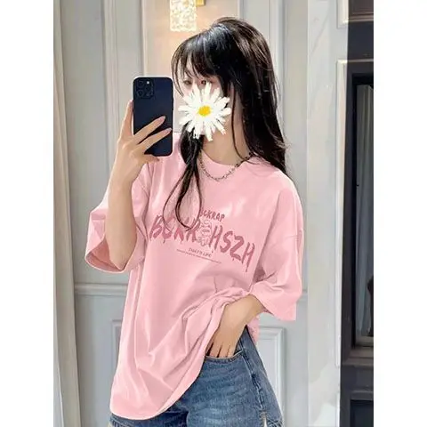 

Футболки с короткими рукавами, женские хлопковые топы большого размера в стиле Харадзюку, свободный крой, удобные дышащие повседневные женские летние повседневные футболки