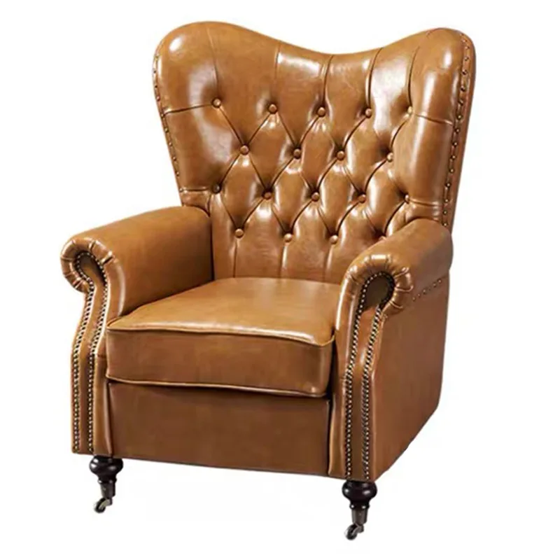 

American tiger chair single sofa chair oil wax leather light luxury hotel cafe club high back
