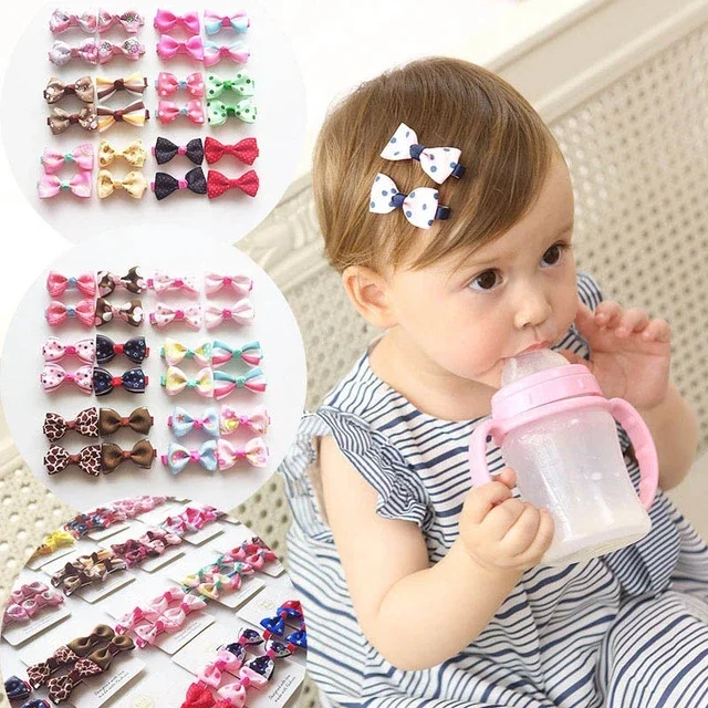 10-50Pcs Baby Girl Hair Clips Candy Color Dot Cotton Print Safety Hairpin Baby Mini Hair Clip Children Cute Bow Hair Accessories