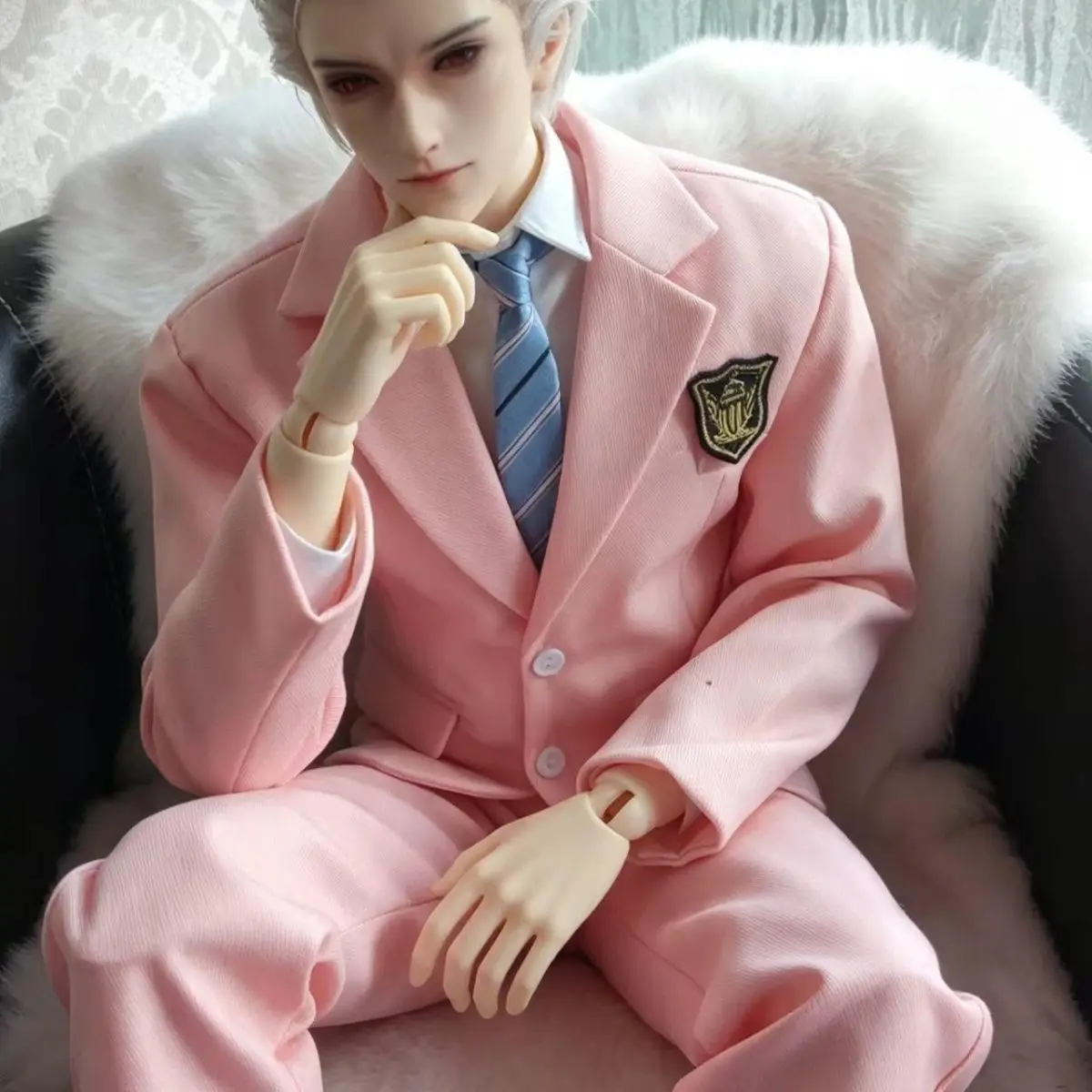 1/3 Bjd Uncle Doll Clothing Suit+Pants+Belt+Socks+Tie+Badge Suitable for 75-80Cm Dress Up Toy Bjd Uncle Doll Accessories No Doll