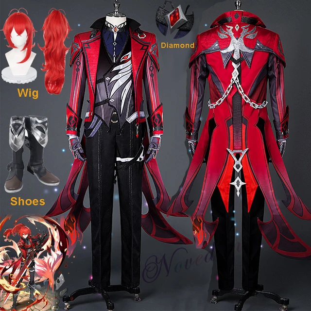 Genshin buy impact cosplay Diluc ,genshin impact costume wig ,shoes