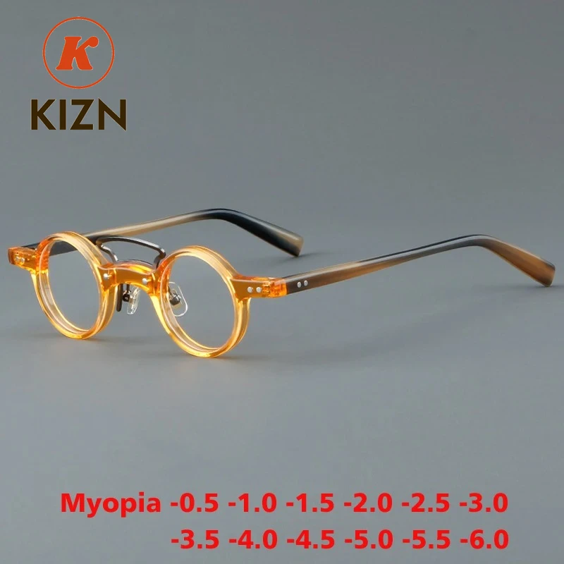 

Оправа для очков KIZN: маленькая круглая винтажная из ацетата, для коррекции близорукости, новинка 2025 года, унисекс, с возможностью индивидуального заказа по рецепту, люксовые очки от -0.5 до -10