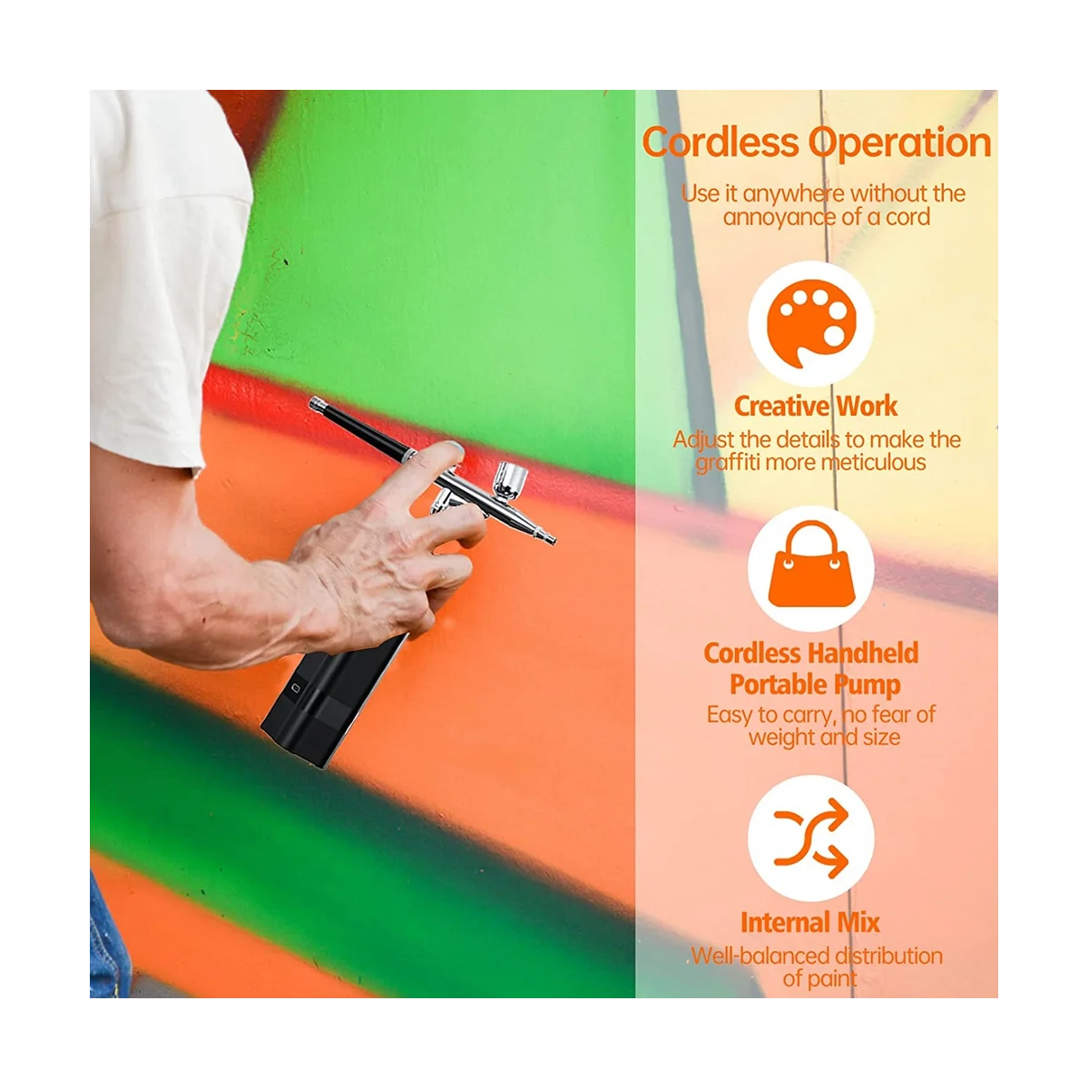طقم بخاخ لاسلكي مع ضاغط ، مجموعة 32 PSI المحمولة ، البخاخة العمل المزدوج لفن الأظافر ، اللوحة ، ديكور