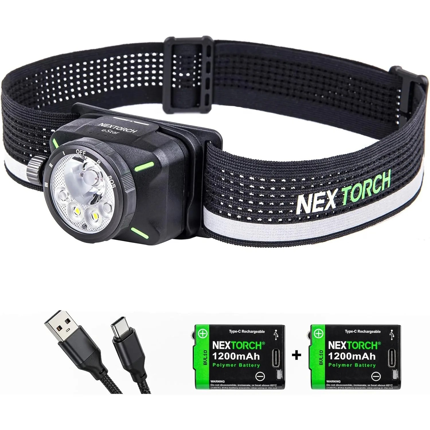 

Налобный фонарь NEXTORCH eStar 1300 люмен, перезаряжаемый, светодиодный, сверхлегкий, с красным светом