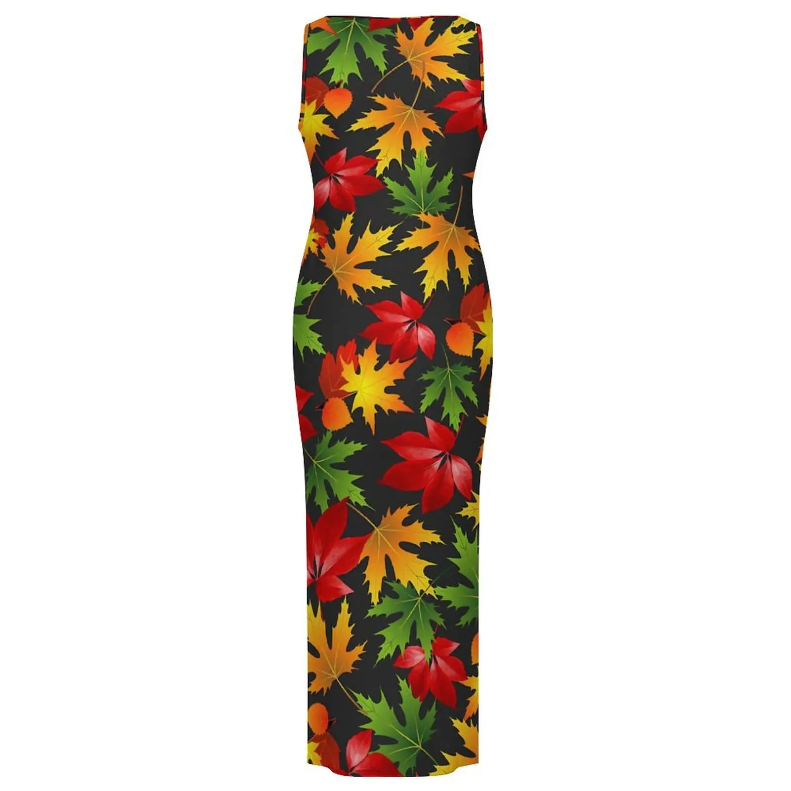 فستان مابل ليف بدون أكمام مطبوع ملون فساتين ماكسي Y2k غير رسمية أنيقة فستان ضيق للسيدات جرافيك كبير الحجم