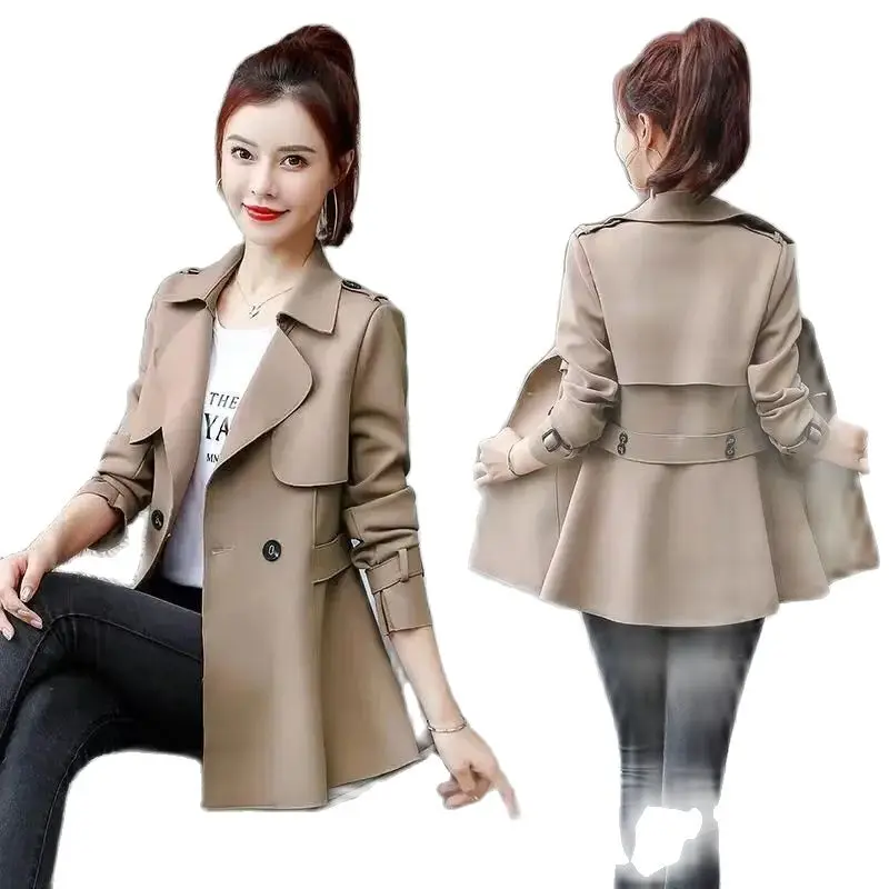 

Spring Autumn Short Windbreaker Women 2024 New Fashion The Waist Loose Jacket Temperament Double-Breasted Coat Outerwear Female