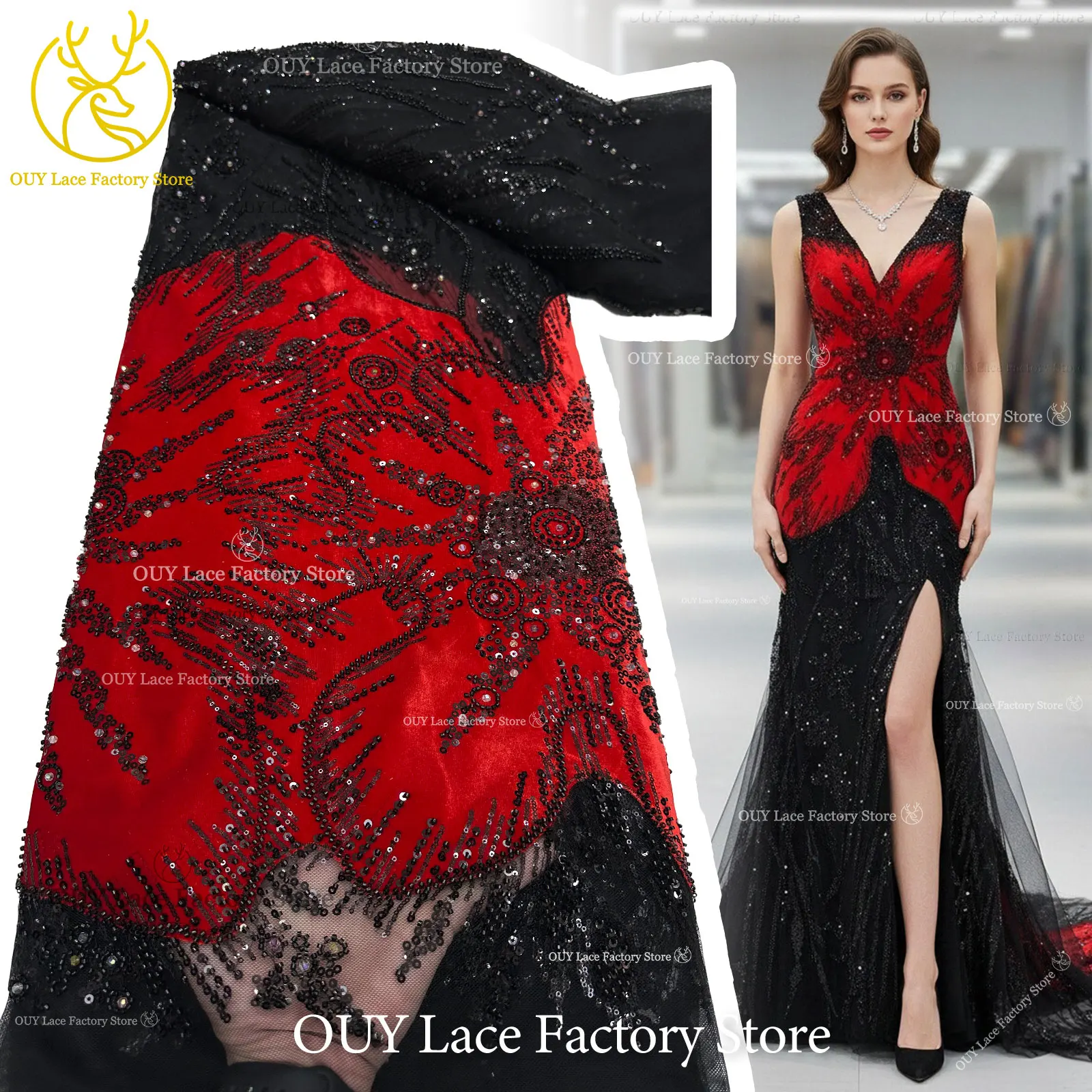 

2026 Luxury French Velvet Embroidery Beaded Lace Fabric African Nigerian Sequins Lace Fabric Wedding Party Dress Sewing Fabric