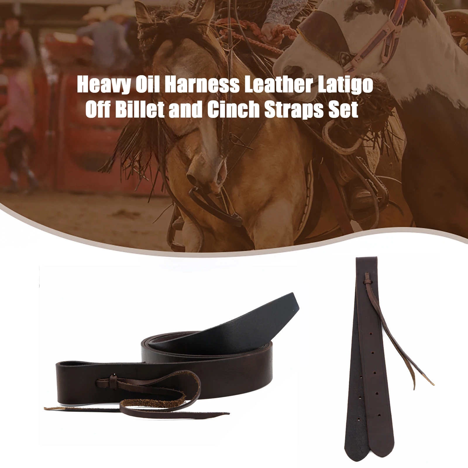 Heavy Oil Harness Leather Latigo, Off Billet and Cinch Straps Set for Western Horse Saddle